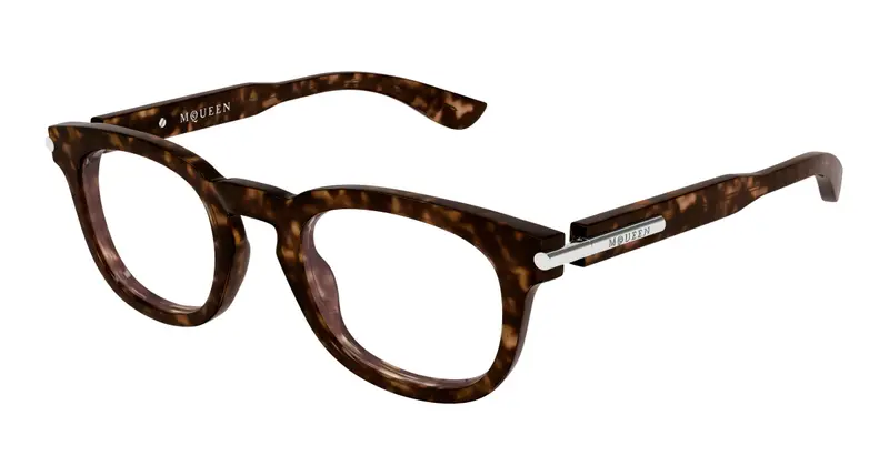 Alexander McQueen Uomo AM0498O 002 Montature da vista Acetato Havana Trasparente Rotonda