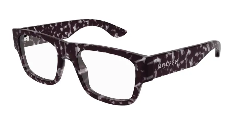 Alexander McQueen Uomo AM0511O 002 Montature da vista Acetato Havana Trasparente Squadrata