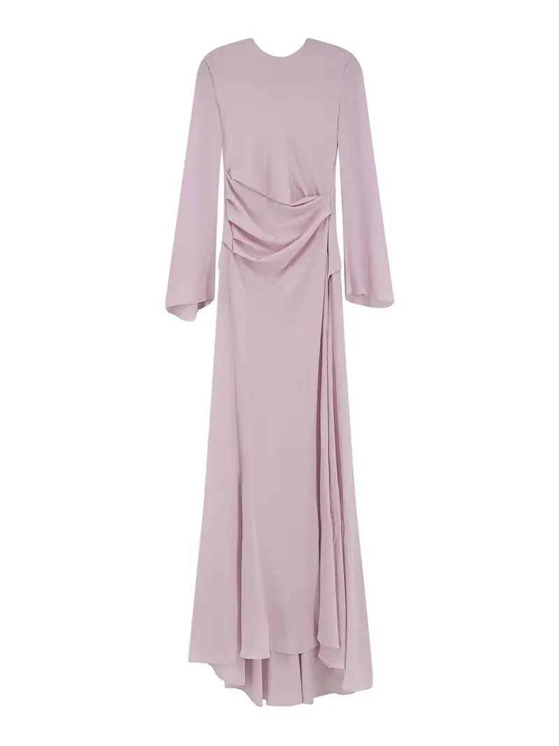 Vestito Lungo Con Drappeggio Color Carne E Neutri