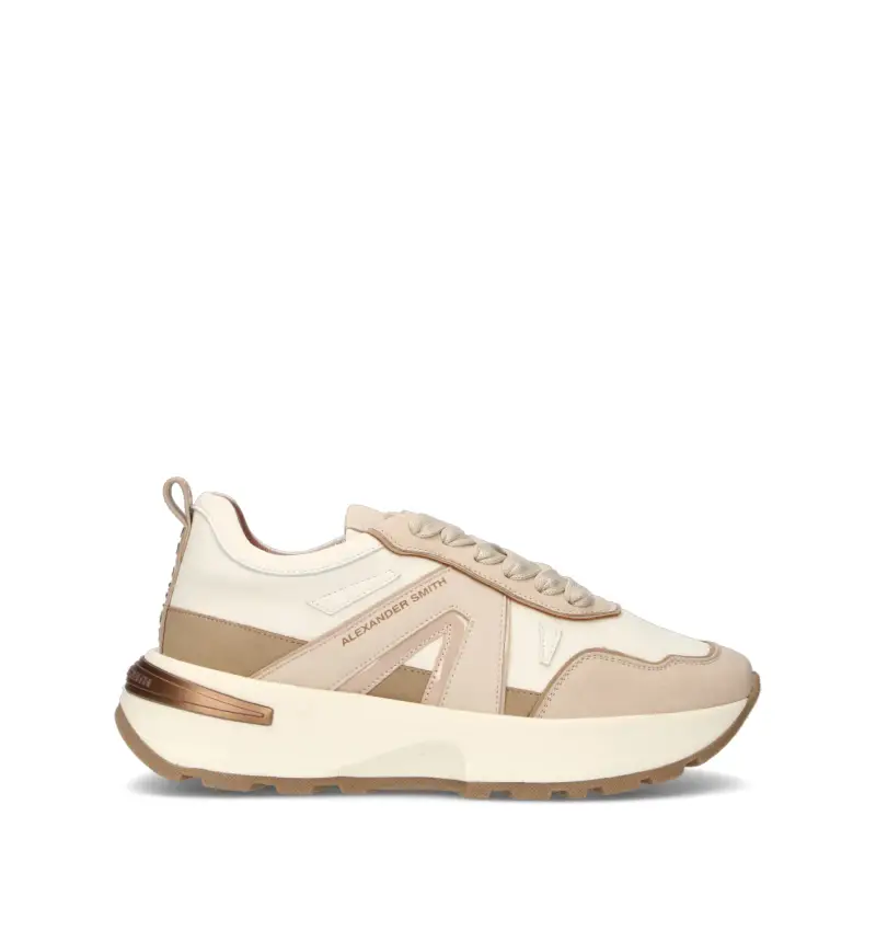 Sneaker donna bianca/beige in pelle Vario