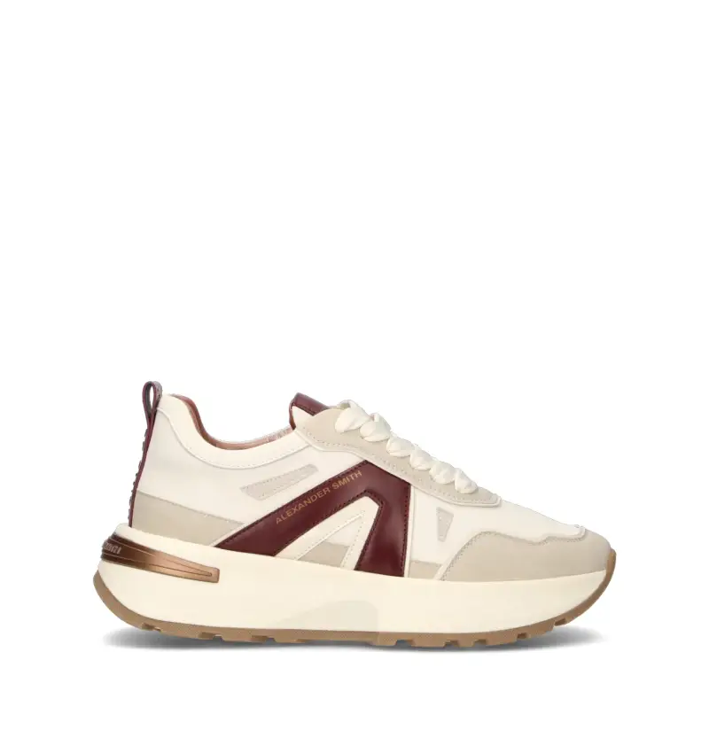 Sneaker donna bianca/bordeaux in pelle Vario