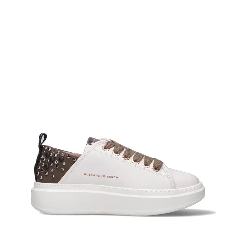 Sneaker donna bianca/marrone in pelle Vario