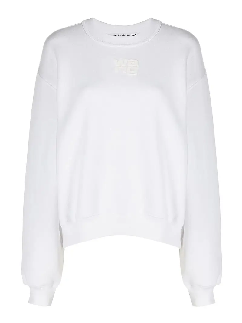 Felpa girocollo in cotone con logo Bianco