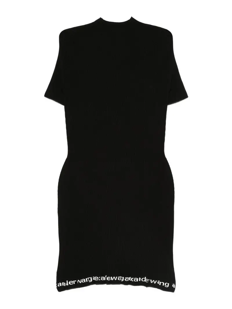 Vestito in maglia nera con orlo logo Nero