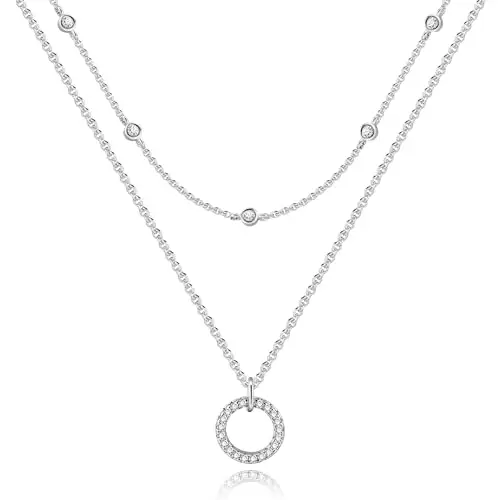 ALEXCRAFT Collana Argento 925 Donna Doppia Collana Lunga Donna Con Ciondolo Catenina Acciaio Donna Collana Acciaio miniatura 2