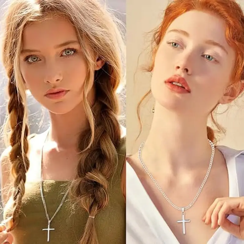 ALEXCRAFT Collana con Crocifisso Donna Uomo Collana Croce Acciaio Crocifisso Collana Donna 50+5cm miniatura 2