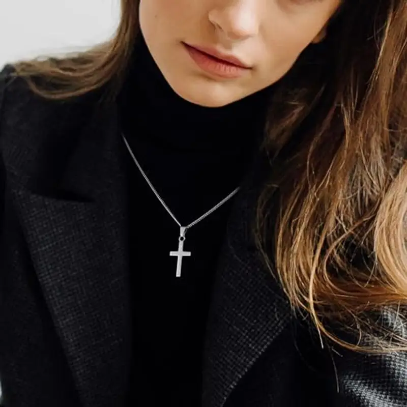 ALEXCRAFT Collana Croce Uomo Donna in Argento Acciaio - Catenina Cattolica con Pendente Crocifisso - Gioielli Unisex miniatura 3