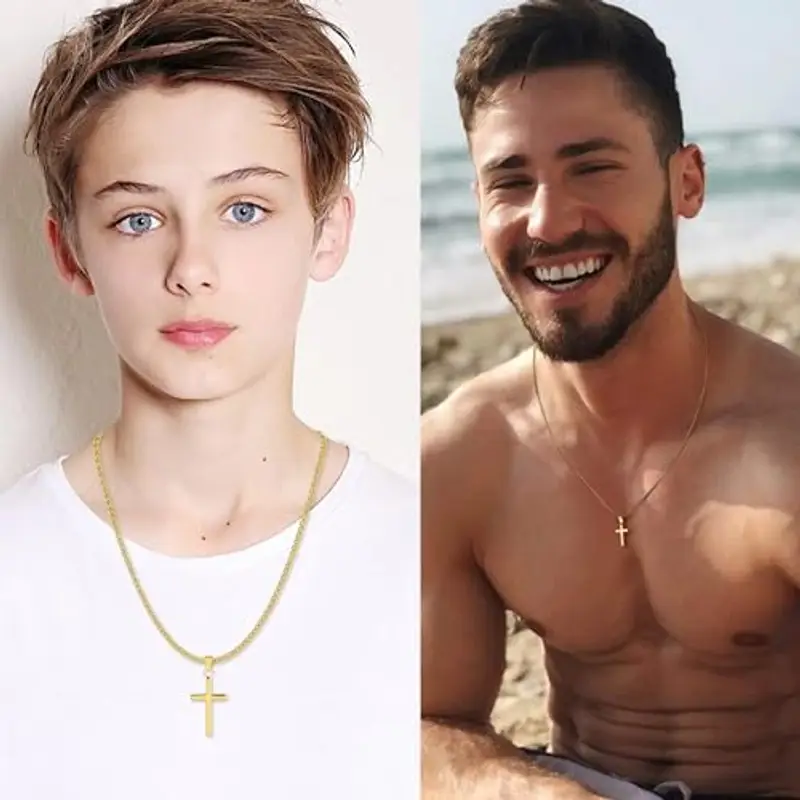 ALEXCRAFT Collana Croce Uomo Oro Collana Crocifisso Uomo Collana Croce Dorata Donna Oro 50+5cm miniatura 2