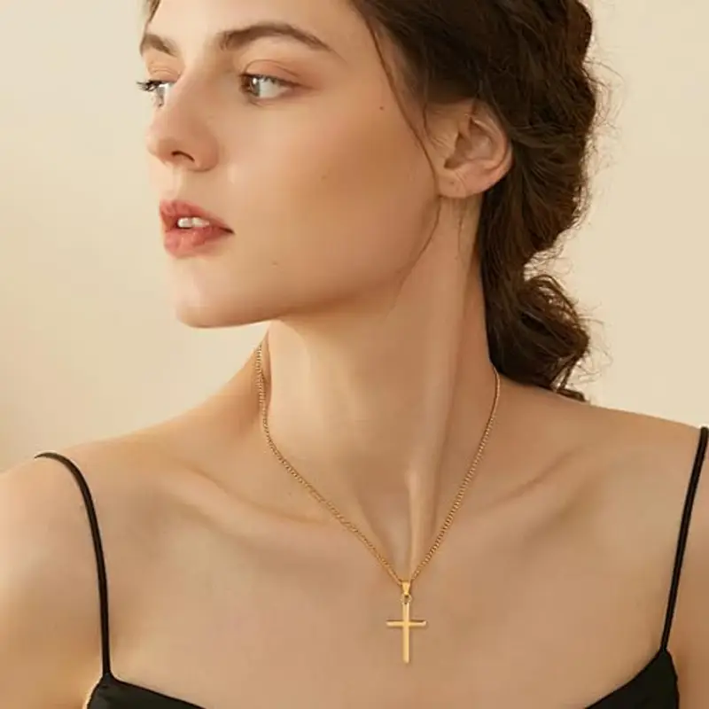 ALEXCRAFT Collana Croce Uomo Oro Collana Crocifisso Uomo Collana Croce Dorata Donna Oro 50+5cm miniatura 3