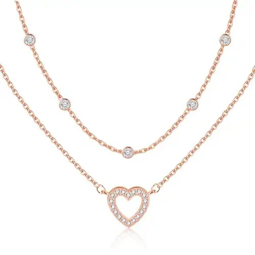 ALEXCRAFT Collana Donna Argento Sterling 925 con Collana con Zirconi Cubici da Donna, Catene a Strati Impilabili 2 in 1 miniatura 2