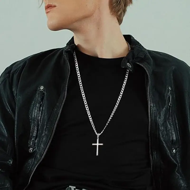 ALEXCRAFT Collana Uomo Croce Cristiana Crocifisso Collana Uomo Catenina Croce Catenina Crocifisso Ragazzo 55+5cm miniatura 3