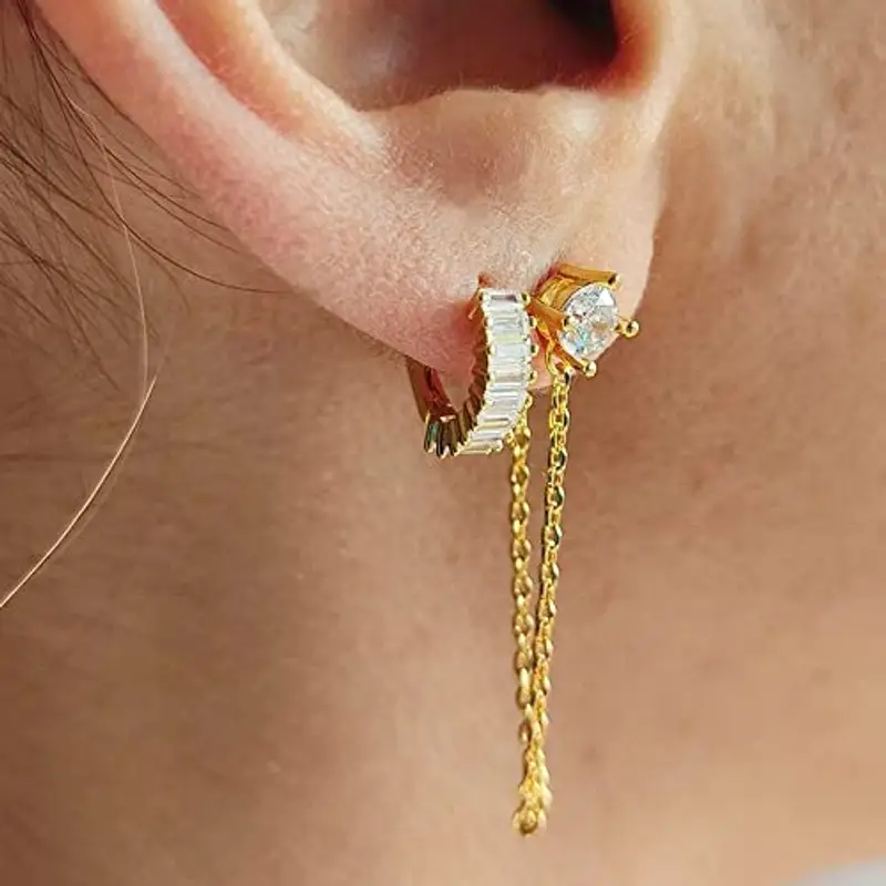 ALEXCRAFT Orecchini a Cerchio Argento 925 Piccoli Orecchini Anallergici Placcati in Oro con Zirconi Cubici Per Le Donne Piercing Multipli miniatura 3