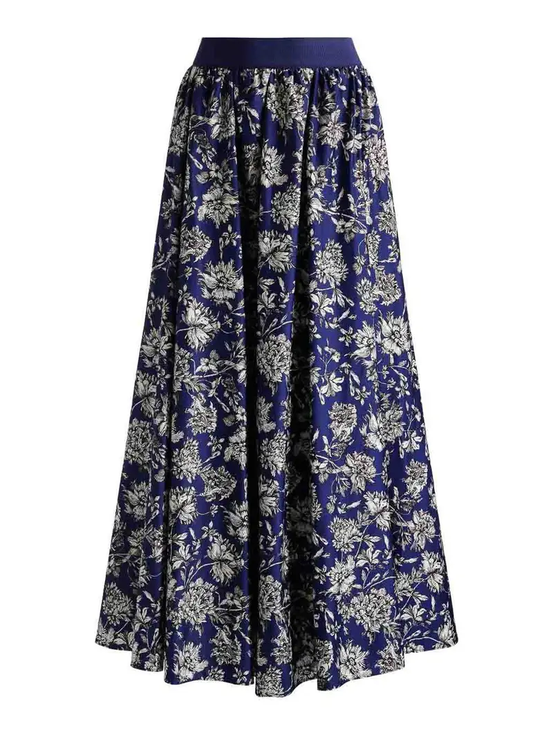 Gonna lunga Nilda in cotone Blu