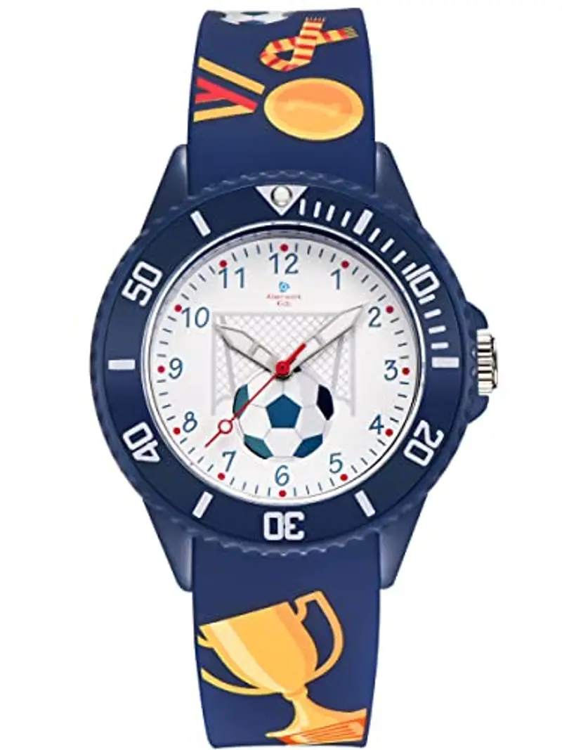 Alienwork Calcio Ragazzi Orologio di Apprendimento Bambini Ragazzi Blu Marino Bracciale in Silicone Multicolore bambini Impermeabile 5 ATM Tempo di Apprendimento