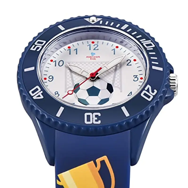 Alienwork Calcio Ragazzi Orologio di Apprendimento Bambini Ragazzi Blu Marino Bracciale in Silicone Multicolore bambini Impermeabile 5 ATM Tempo di Apprendimento miniatura 2