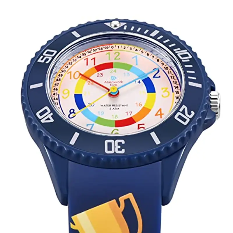 Alienwork Calcio Ragazzi Orologio di Apprendimento Bambini Ragazzi Ragazze Blu Marino Bracciale in Silicone Multicolore miniatura 2