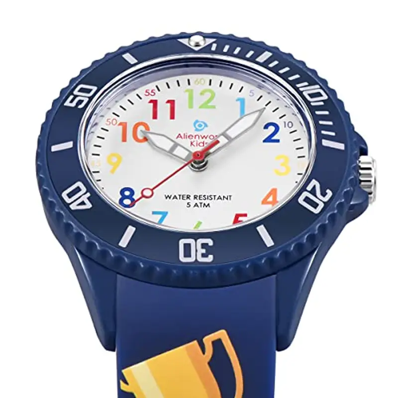 Alienwork Calcio Ragazzi Orologio di Apprendimento Bambini Ragazzi Ragazze Blu Marino Bracciale in Silicone Multicolore bambini Impermeabile 5 ATM Tempo di Apprendimento miniatura 2