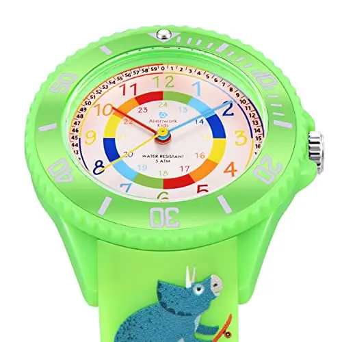 Alienwork Kids Dino T-Rex Orologio di Apprendimento Bambini Ragazzi Ragazze Verde Bracciale in Silicone Multicolore miniatura 2