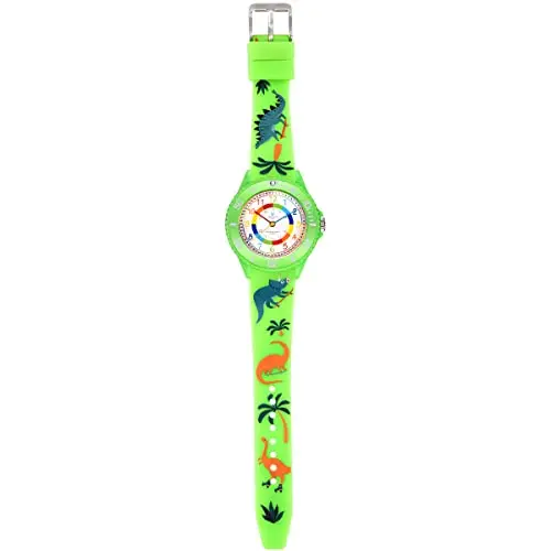 Alienwork Kids Dino T-Rex Orologio di Apprendimento Bambini Ragazzi Ragazze Verde Bracciale in Silicone Multicolore miniatura 3