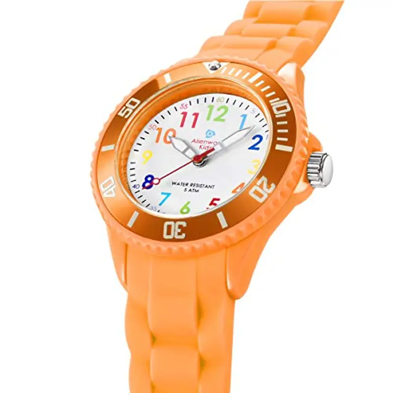 Alienwork Kids Orologio di Apprendimento Bambini Ragazze Arancione Bracciale in Silicone Multicolore bambini Impermeabile 5 ATM Tempo di Apprendimento miniatura 3