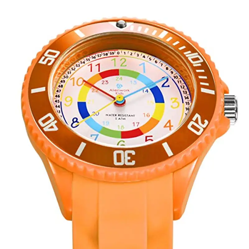 Alienwork Kids Orologio di Apprendimento Bambini Ragazze Arancione Bracciale in Silicone Multicolore bambini Impermeabile 5 ATM Tempo di Apprendimento miniatura 2