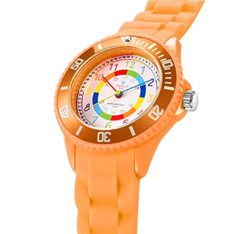 Alienwork Kids Orologio di Apprendimento Bambini Ragazze Arancione Bracciale in Silicone Multicolore bambini Impermeabile 5 ATM Tempo di Apprendimento miniatura 3