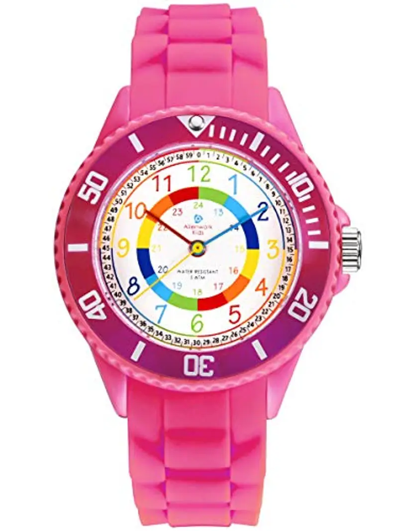 Alienwork Kids Orologio di Apprendimento Bambini Ragazze Rosa Bracciale in Silicone Multicolore bambini Impermeabile 5 ATM Tempo di Apprendimento