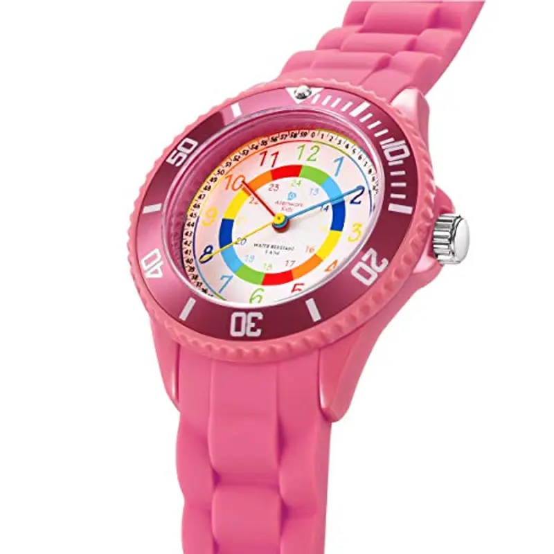 Alienwork Kids Orologio di Apprendimento Bambini Ragazze Rosa Bracciale in Silicone Multicolore bambini Impermeabile 5 ATM Tempo di Apprendimento miniatura 3