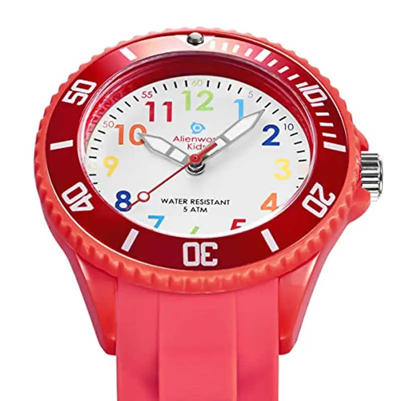 Alienwork Kids Orologio di Apprendimento Bambini Ragazze Rosso Bracciale in Silicone Multicolore bambini Impermeabile 5 ATM Tempo di Apprendimento miniatura 2
