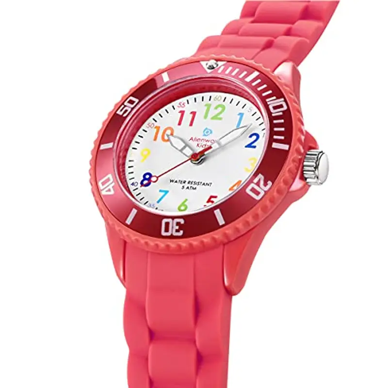 Alienwork Kids Orologio di Apprendimento Bambini Ragazze Rosso Bracciale in Silicone Multicolore bambini Impermeabile 5 ATM Tempo di Apprendimento miniatura 3
