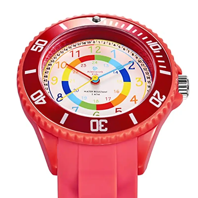 Alienwork Kids Orologio di Apprendimento Bambini Ragazze Rosso Bracciale in Silicone Multicolore bambini Impermeabile 5 ATM Tempo di Apprendimento miniatura 2