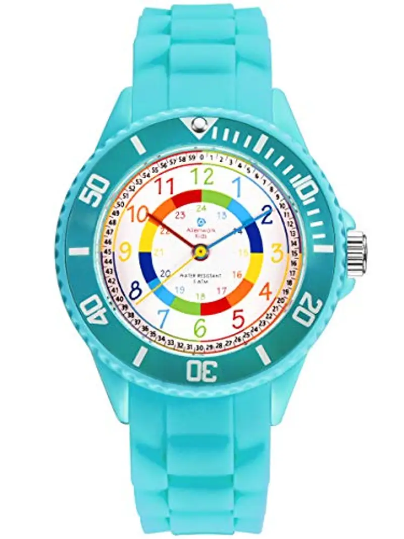 Alienwork Kids Orologio di Apprendimento Bambini Ragazze Turchese Bracciale in Silicone Multicolore bambini Impermeabile 5 ATM Tempo di Apprendimento