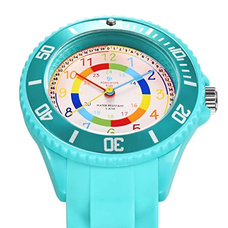 Alienwork Kids Orologio di Apprendimento Bambini Ragazze Turchese Bracciale in Silicone Multicolore bambini Impermeabile 5 ATM Tempo di Apprendimento miniatura 2