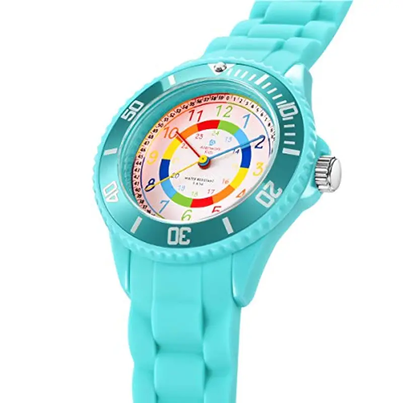 Alienwork Kids Orologio di Apprendimento Bambini Ragazze Turchese Bracciale in Silicone Multicolore bambini Impermeabile 5 ATM Tempo di Apprendimento miniatura 3