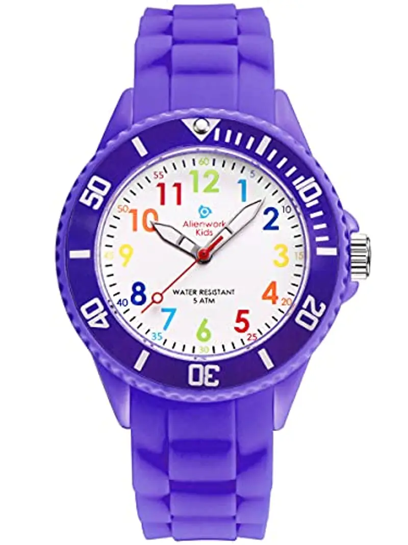 Alienwork Kids Orologio di Apprendimento Bambini Ragazze Viola Bracciale in Silicone Multicolore bambini Impermeabile 5 ATM Tempo di Apprendimento