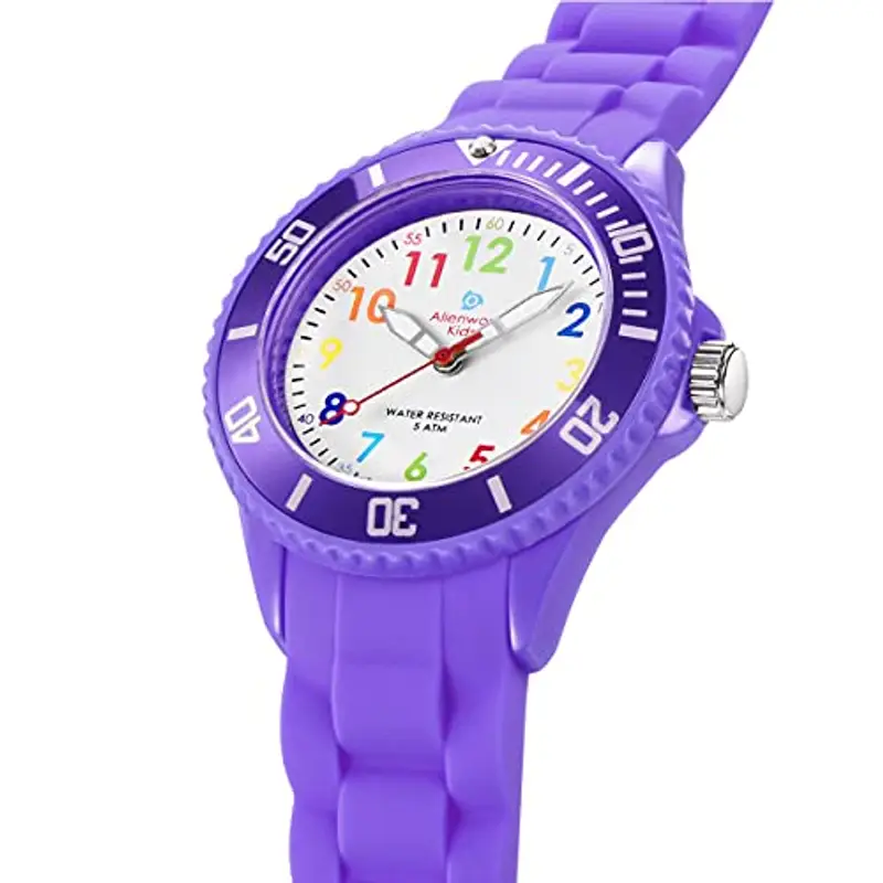 Alienwork Kids Orologio di Apprendimento Bambini Ragazze Viola Bracciale in Silicone Multicolore bambini Impermeabile 5 ATM Tempo di Apprendimento miniatura 3