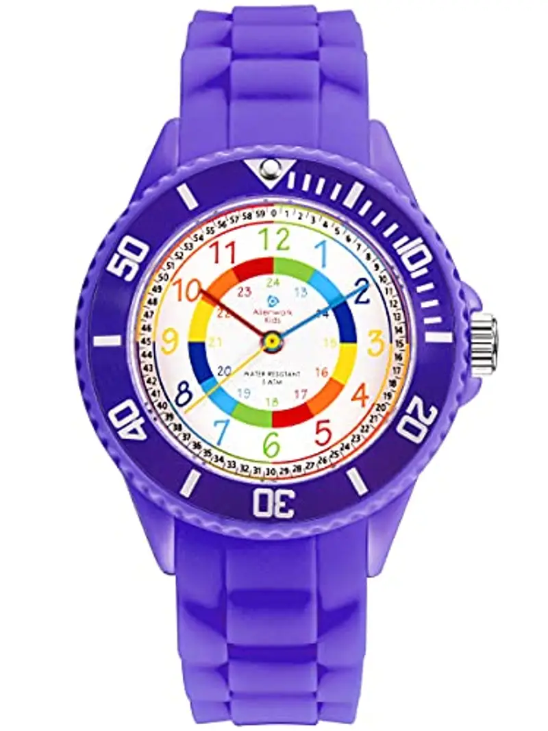 Alienwork Kids Orologio di Apprendimento Bambini Ragazze Viola Bracciale in Silicone Multicolore bambini Impermeabile 5 ATM Tempo di Apprendimento