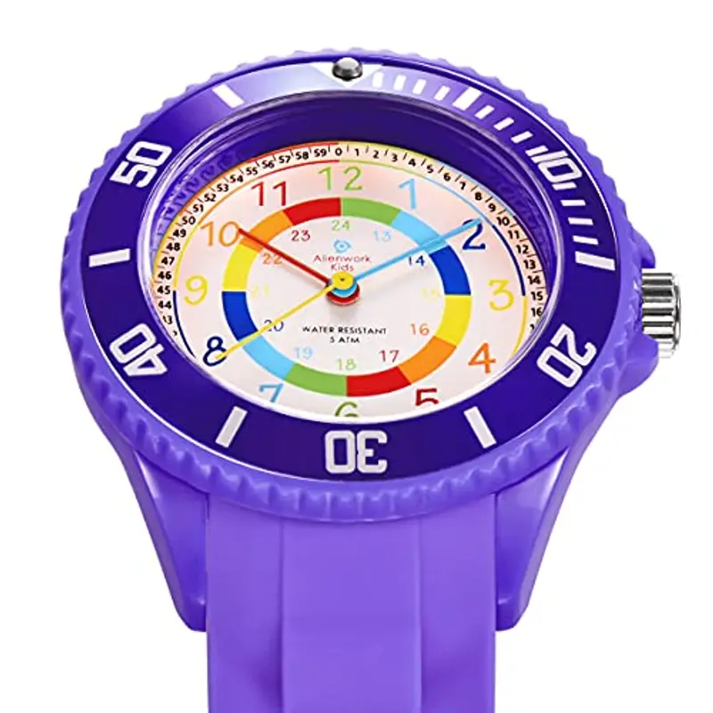 Alienwork Kids Orologio di Apprendimento Bambini Ragazze Viola Bracciale in Silicone Multicolore bambini Impermeabile 5 ATM Tempo di Apprendimento miniatura 2