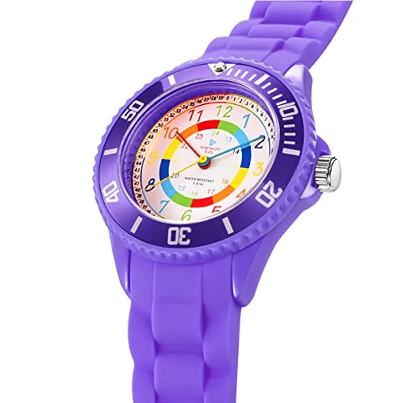 Alienwork Kids Orologio di Apprendimento Bambini Ragazze Viola Bracciale in Silicone Multicolore bambini Impermeabile 5 ATM Tempo di Apprendimento miniatura 3