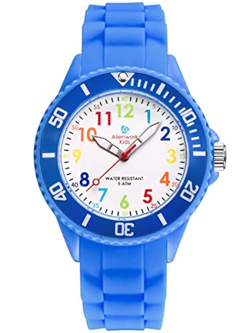 Alienwork Kids Orologio di Apprendimento Bambini Ragazzi Ragazze Blu Bracciale in Silicone Multicolore bambini Impermeabile 5 ATM Tempo di Apprendimento