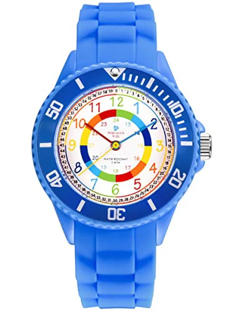 Alienwork Kids Orologio di Apprendimento Bambini Ragazzi Ragazze Blu Bracciale in Silicone Multicolore bambini Impermeabile 5 ATM Tempo di Apprendimento
