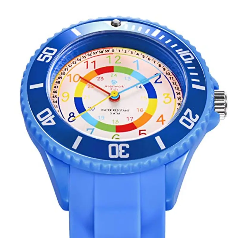 Alienwork Kids Orologio di Apprendimento Bambini Ragazzi Ragazze Blu Bracciale in Silicone Multicolore bambini Impermeabile 5 ATM Tempo di Apprendimento miniatura 2