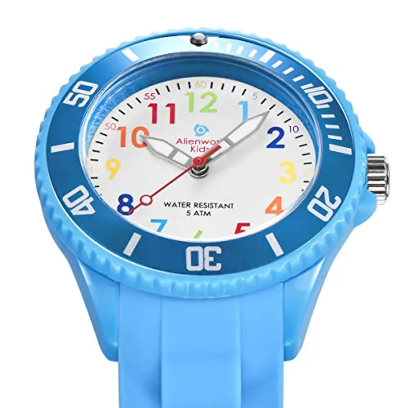 Alienwork Kids Orologio di Apprendimento Bambini Ragazzi Ragazze Blu Chiaro Bracciale in Silicone Multicolore bambini Impermeabile 5 ATM Tempo di Apprendimento miniatura 2