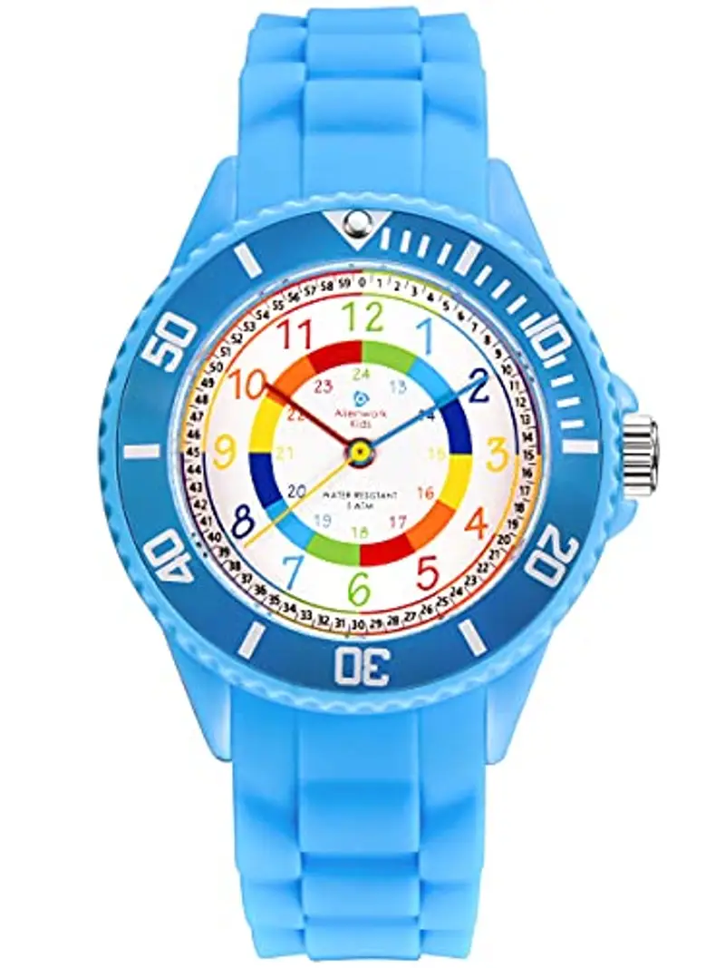 Alienwork Kids Orologio di Apprendimento Bambini Ragazzi Ragazze Blu Chiaro Bracciale in Silicone Multicolore bambini Impermeabile 5 ATM Tempo di Apprendimento