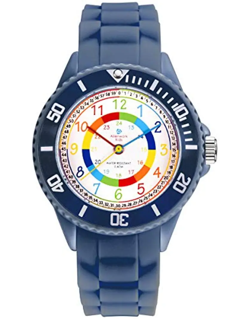 Alienwork Kids Orologio di Apprendimento Bambini Ragazzi Ragazze Blu Marino Bracciale in Silicone Multicolore bambini Impermeabile 5 ATM Tempo di Apprendimento