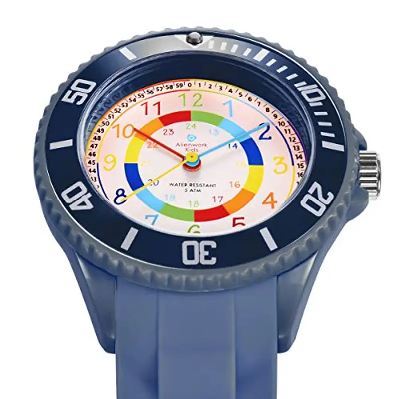 Alienwork Kids Orologio di Apprendimento Bambini Ragazzi Ragazze Blu Marino Bracciale in Silicone Multicolore bambini Impermeabile 5 ATM Tempo di Apprendimento miniatura 2