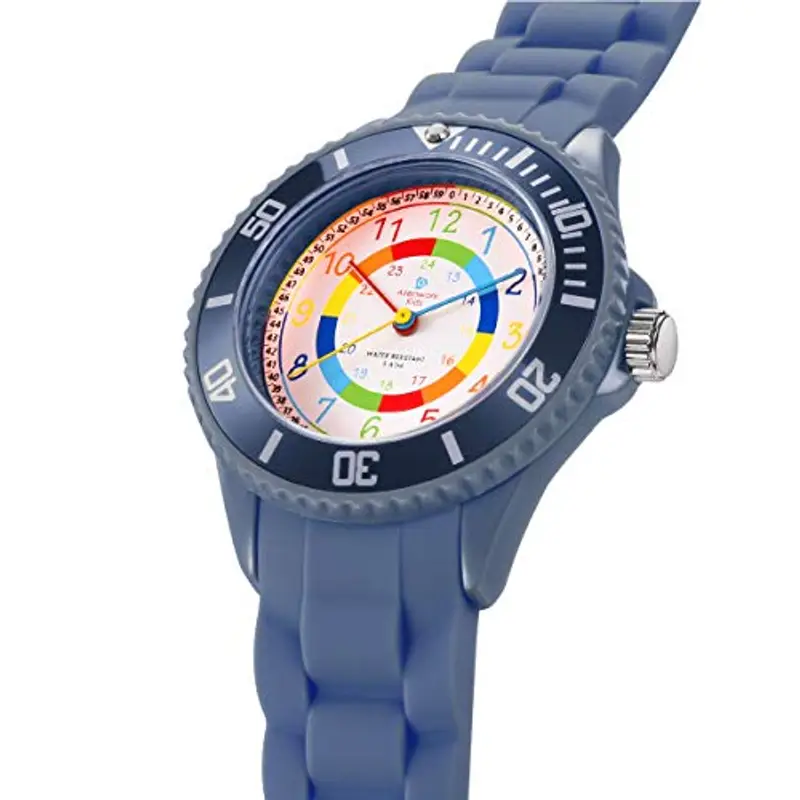 Alienwork Kids Orologio di Apprendimento Bambini Ragazzi Ragazze Blu Marino Bracciale in Silicone Multicolore bambini Impermeabile 5 ATM Tempo di Apprendimento miniatura 3