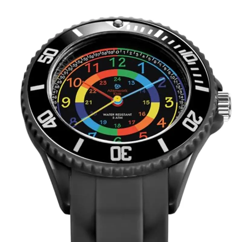 Alienwork Kids Orologio di Apprendimento Bambini Ragazzi Ragazze Nero Bracciale in Silicone Multicolore bambini Impermeabile 5 ATM Tempo di Apprendimento miniatura 2