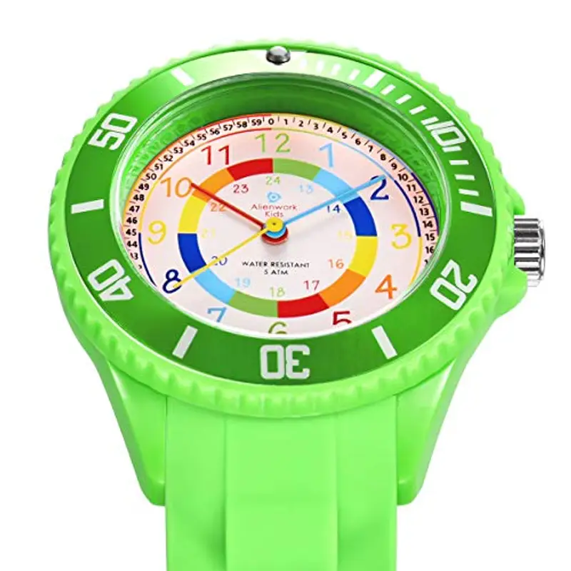Alienwork Kids Orologio di Apprendimento Bambini Ragazzi Ragazze Verde Bracciale in Silicone Multicolore bambini Impermeabile 5 ATM Tempo di Apprendimento miniatura 2