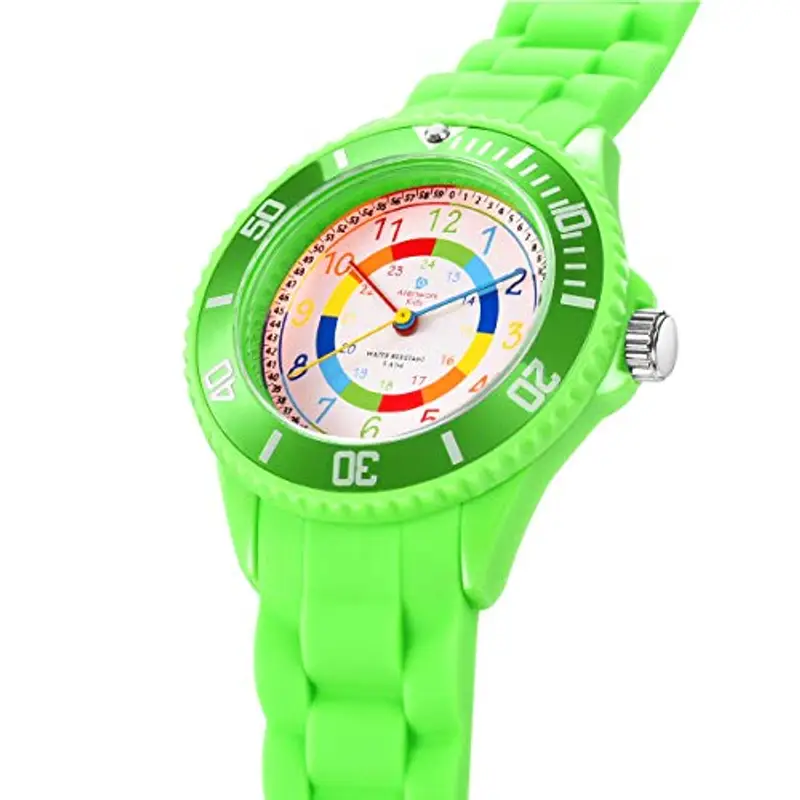 Alienwork Kids Orologio di Apprendimento Bambini Ragazzi Ragazze Verde Bracciale in Silicone Multicolore bambini Impermeabile 5 ATM Tempo di Apprendimento miniatura 3